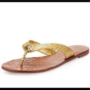 Tory Burch Thora Gold Snakeskin Thong Sandal - 6